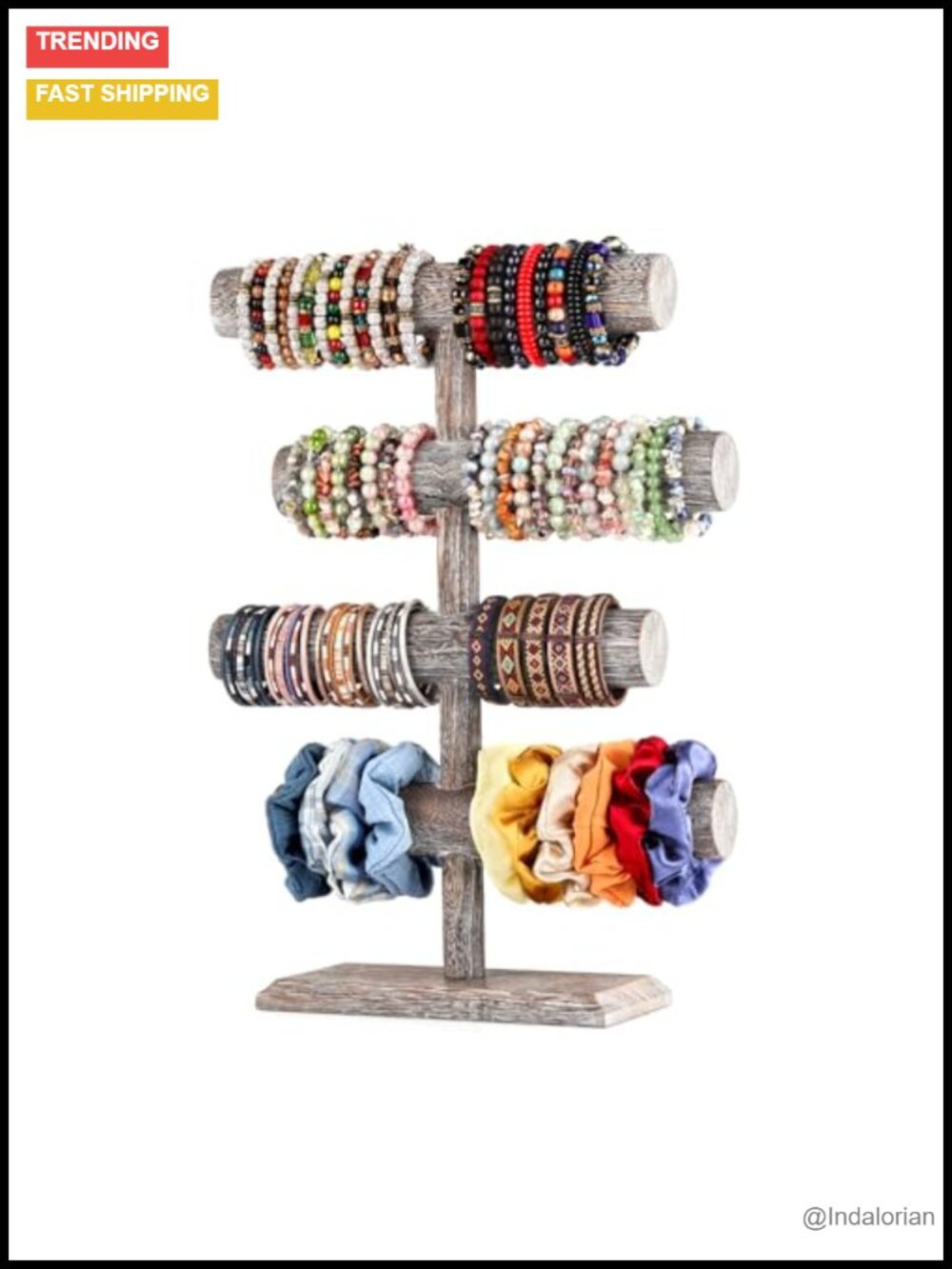 4-Tier Wooden Jewelry Tower Stand Organizer Bracelet Watch Necklace Holder